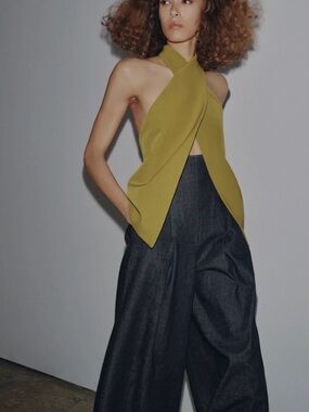 Zara Halter Cross-Front Crepe Top